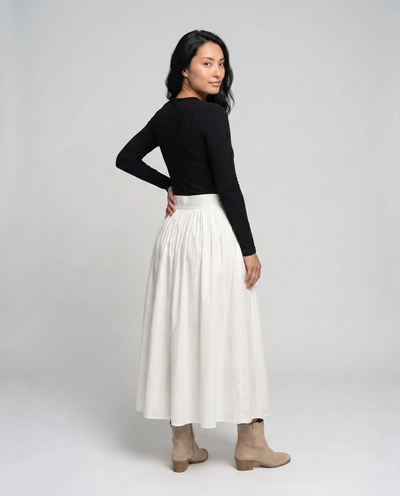 Damen, lässiger Midi-Rock mit hoher Taille und voluminösem Schnitt