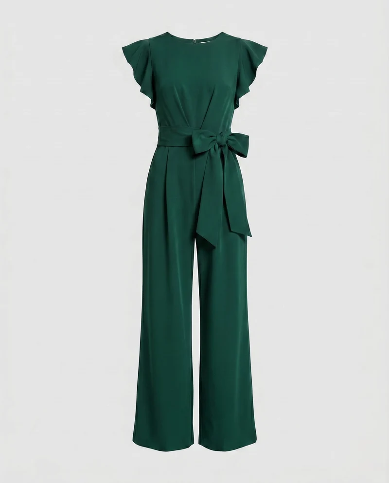 Damen Eleganter Jumpsuit mit Rüschenärmeln und Taillenbund Arvani