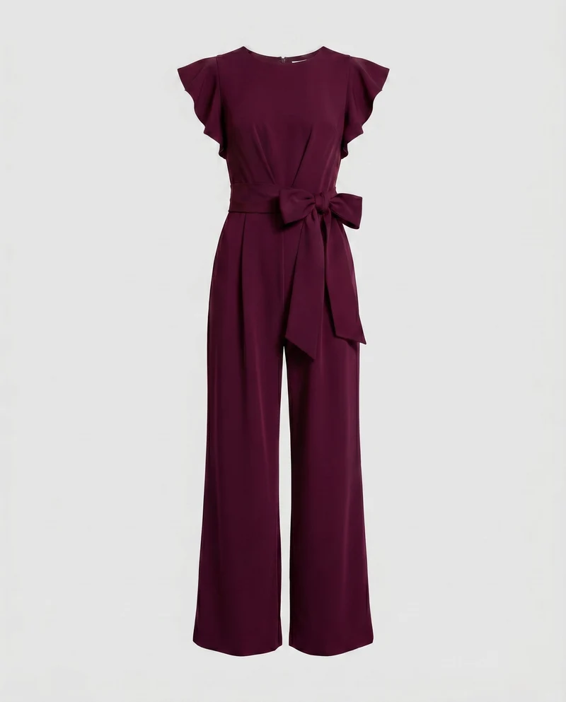 Damen Eleganter Jumpsuit mit Rüschenärmeln und Taillenbund Arvani