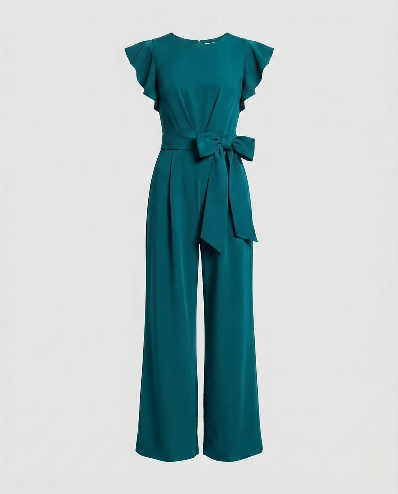Damen Eleganter Jumpsuit mit Rüschenärmeln und Taillenbund Arvani