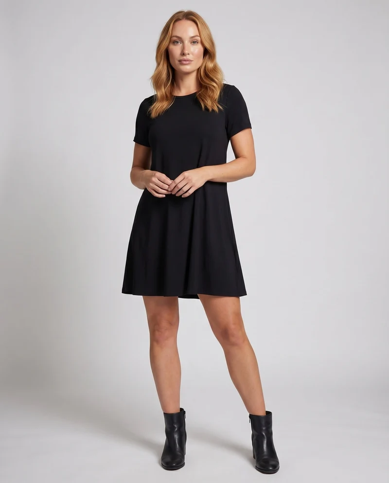 Damen T-Shirtkleid A-Linien-Swing Kurzarm Stretch