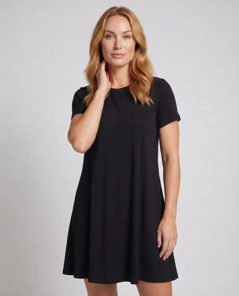 Damen T-Shirtkleid A-Linien-Swing Kurzarm Stretch