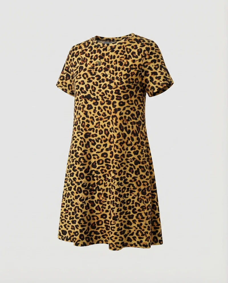 Damen T-Shirtkleid A-Linien-Swing Kurzarm Stretch