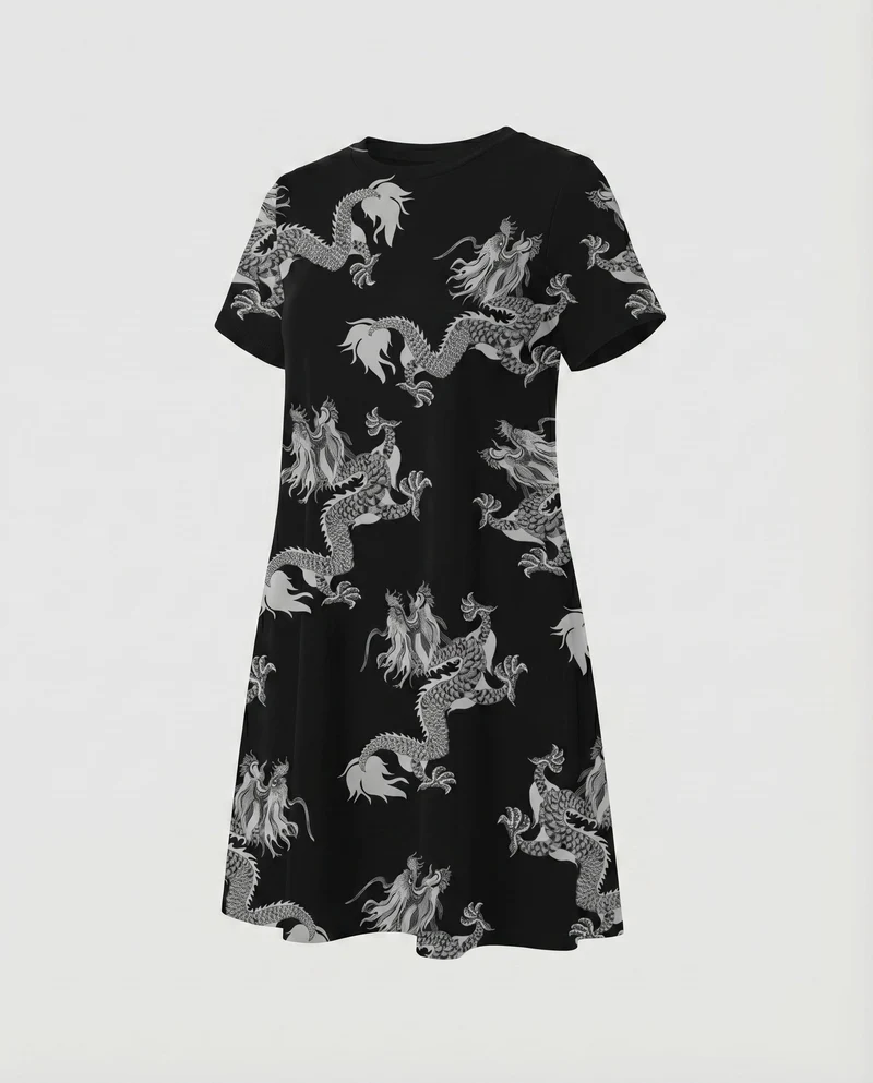 Damen T-Shirtkleid A-Linien-Swing Kurzarm Stretch