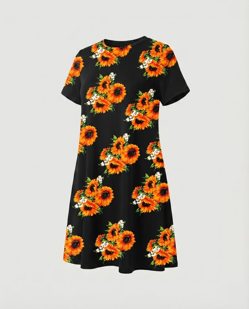 Damen T-Shirtkleid A-Linien-Swing Kurzarm Stretch