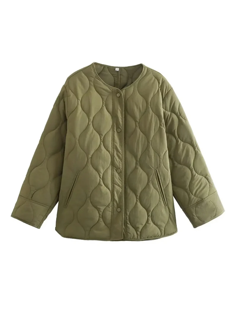Gepolsterte Jacke Damen, Leichtes Übergröße Modell mit Taschen, Knopfverschluss