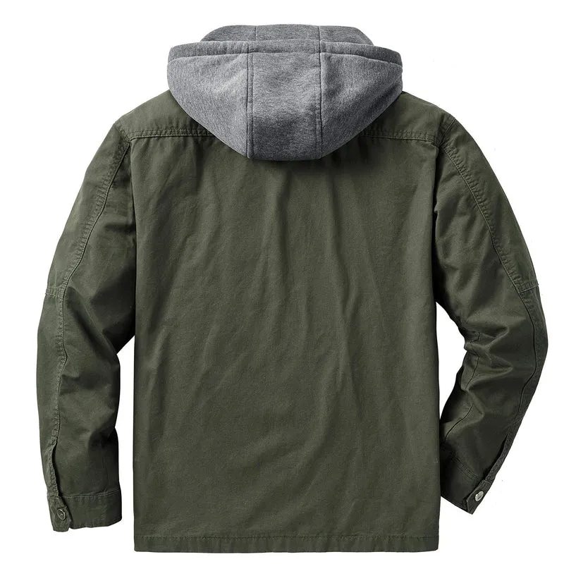 Herren vielseitige Übergangsjacke mit integrierter Kapuze und praktischen Taschen