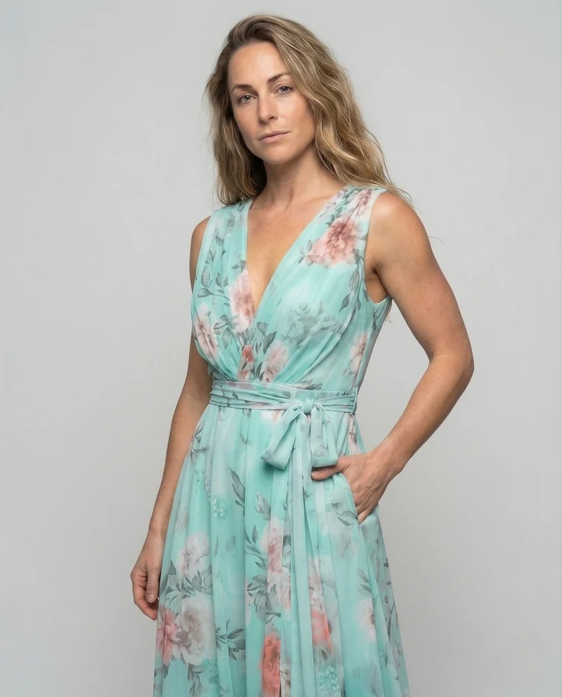 Damen Wickel Maxikleid aus Chiffon