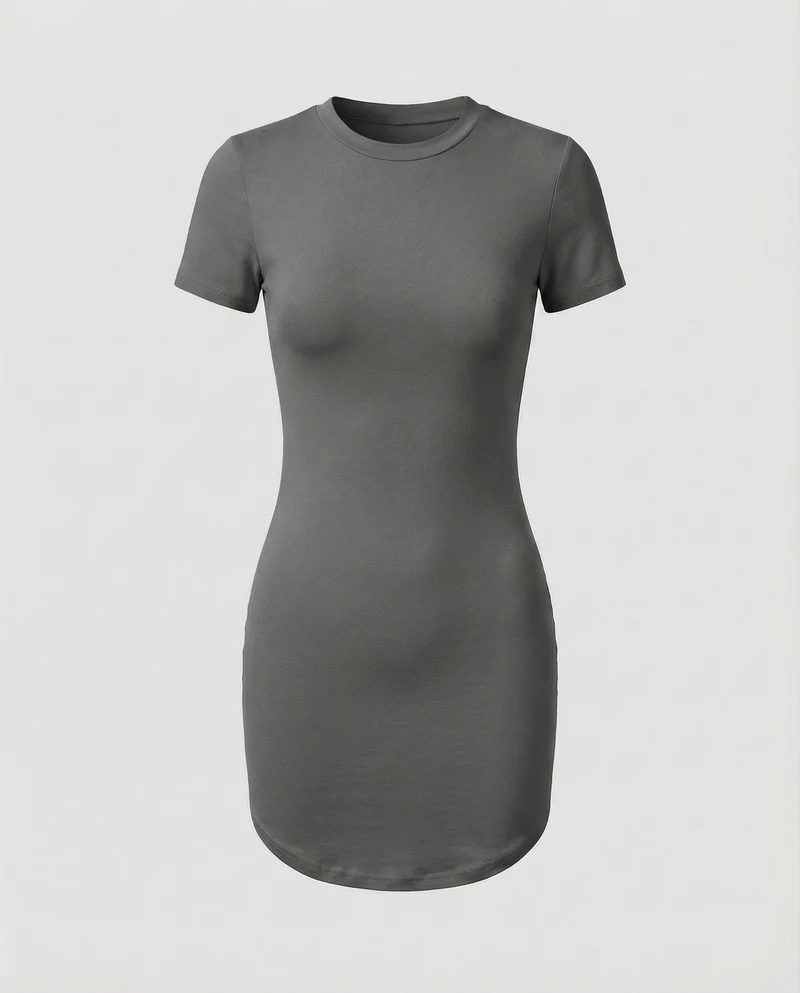 Damen Bequeme Abgerundeter-Saum Minikleid