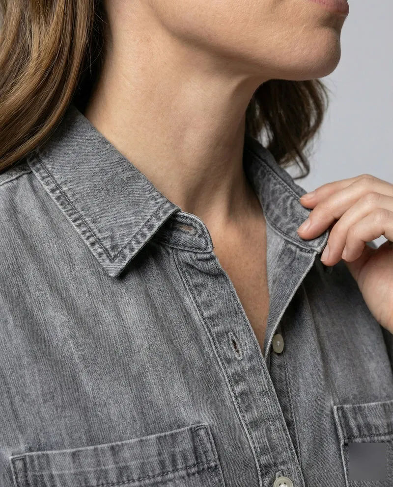 Damen lässiges Jeans-Hemdblusenkleid