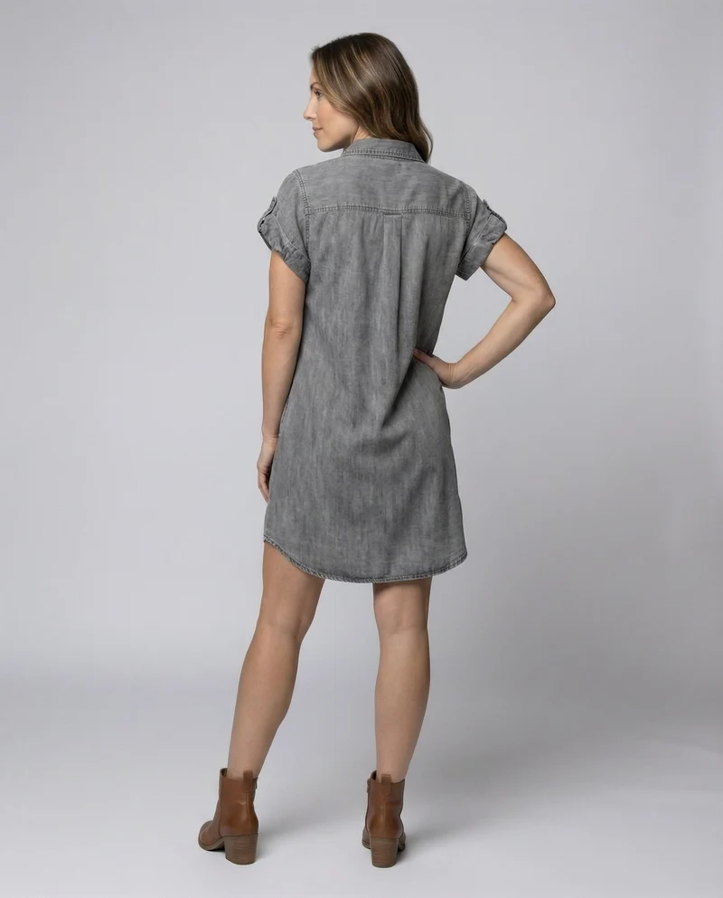 Damen lässiges Jeans-Hemdblusenkleid