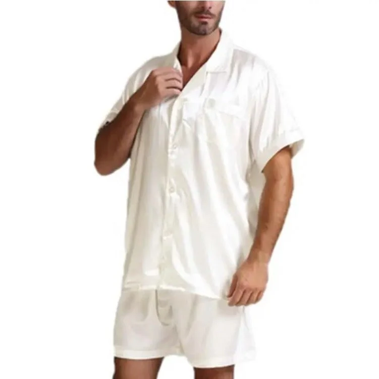 Damen Satin-Pyjama-Set mit kurzer Hose und elegantem Kragen Nord Taschen