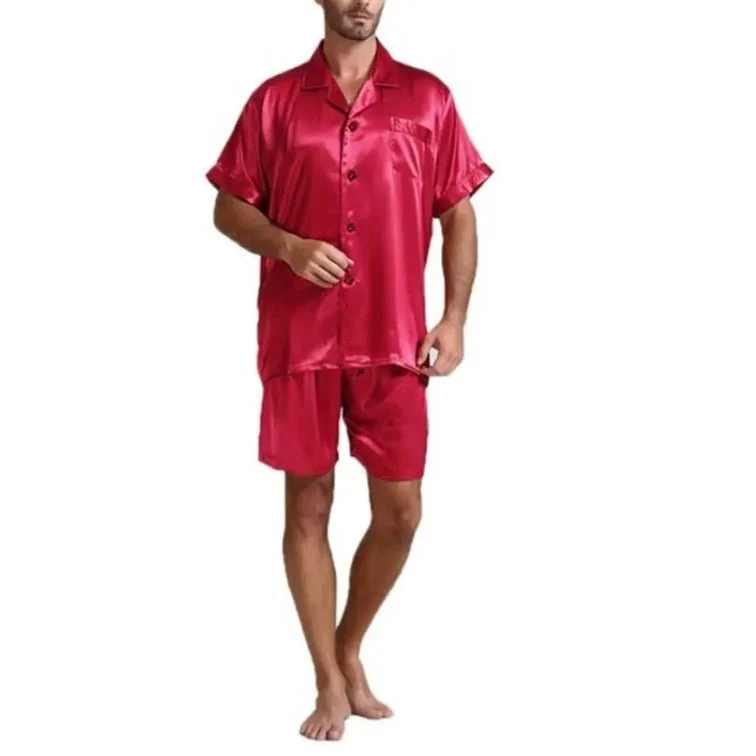 Damen Satin-Pyjama-Set mit kurzer Hose und elegantem Kragen Nord Taschen