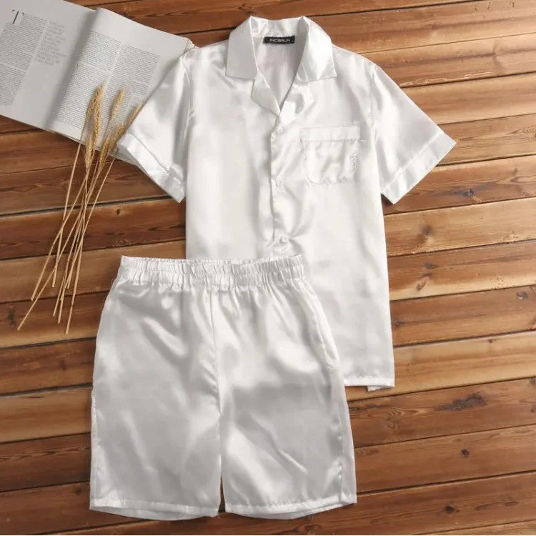 Damen Satin-Pyjama-Set mit kurzer Hose und elegantem Kragen Nord Taschen