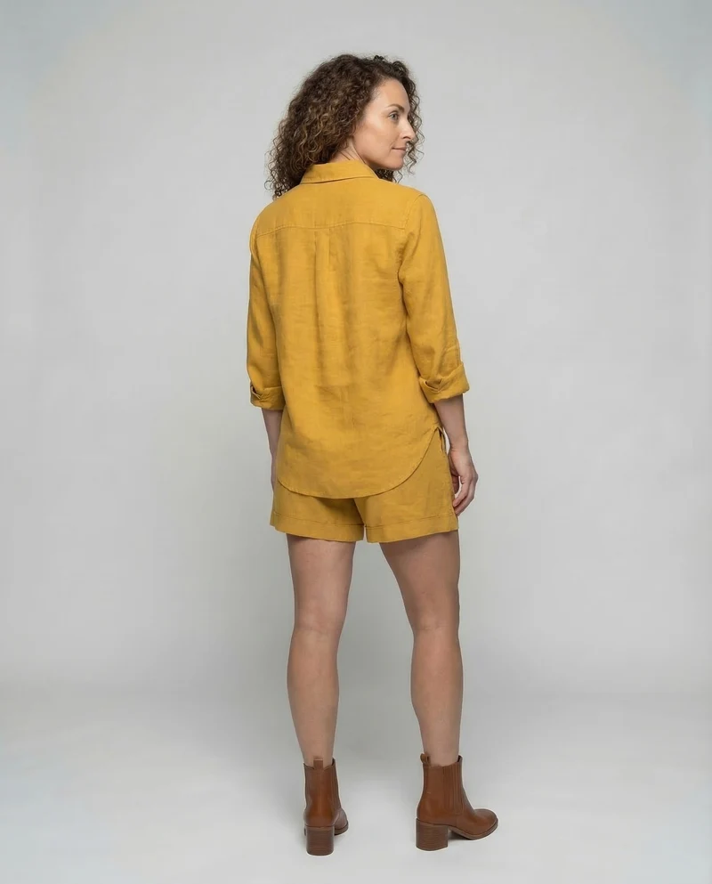 Damen Leinen-Ensemble Hochtaillierte Shorts