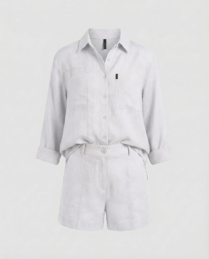 Damen Leinen-Ensemble Hochtaillierte Shorts