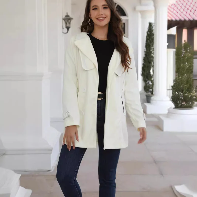 Damen eleganter Trenchcoat mit Gürtel und doppelt geknöpften Details Nord Taschen