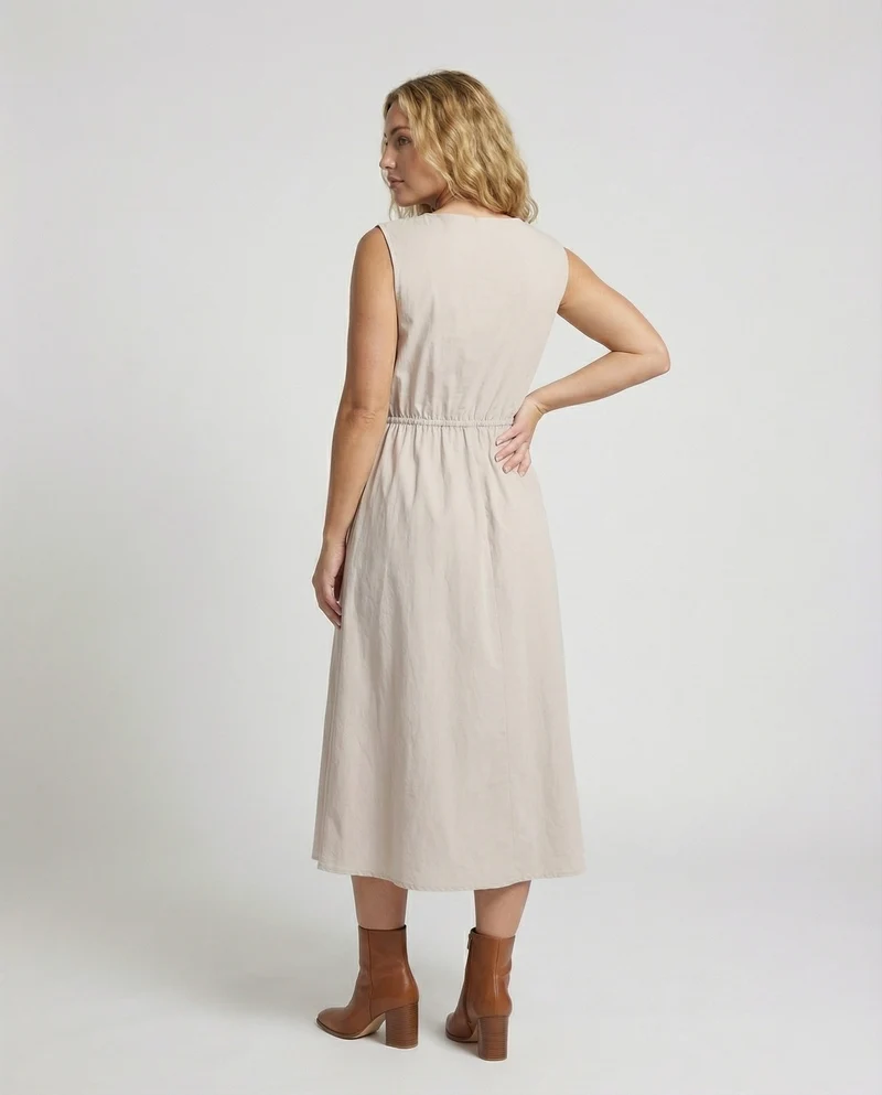 Damen Luftige Bateau-Ausschnitt Midikleid