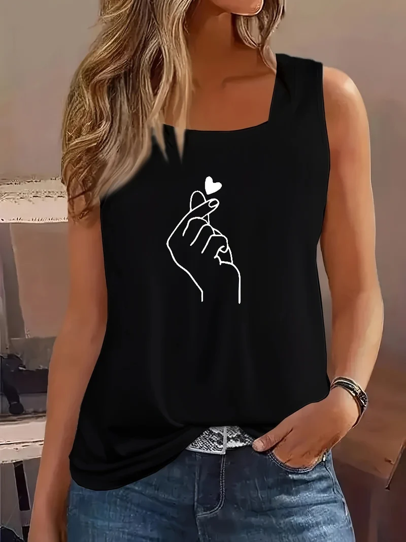Damen ärmelloses T-Shirt mit kreativem Handdesign