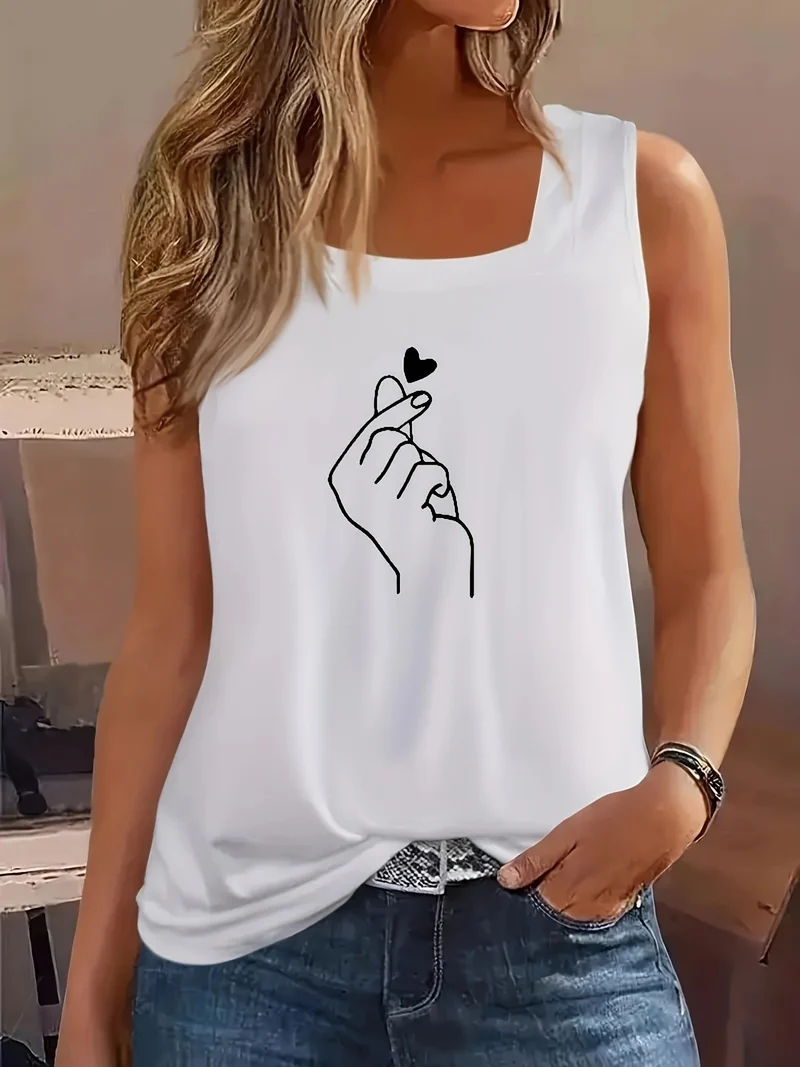 Damen ärmelloses T-Shirt mit kreativem Handdesign