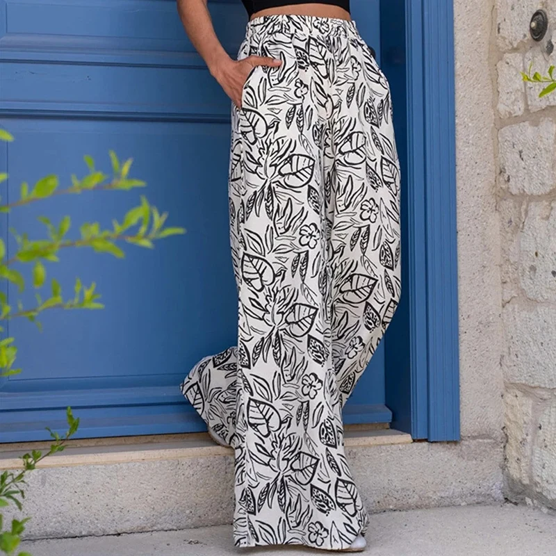 Damen Weit geschnittene Palazzo-Hose mit floralem Muster und elastischem Bund