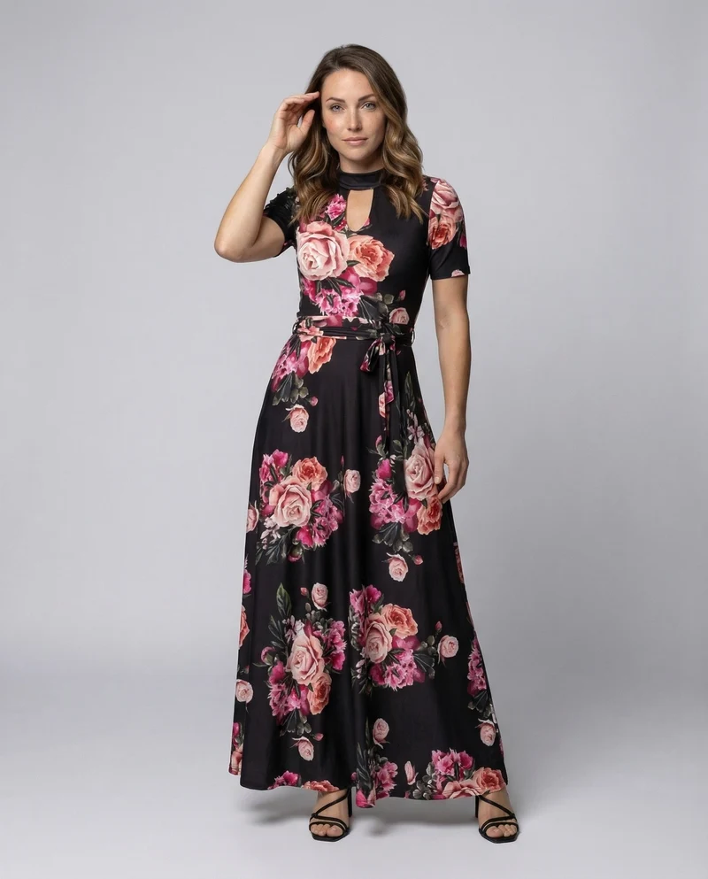 Damen Florales Maxikleid Dekolleteschlitz