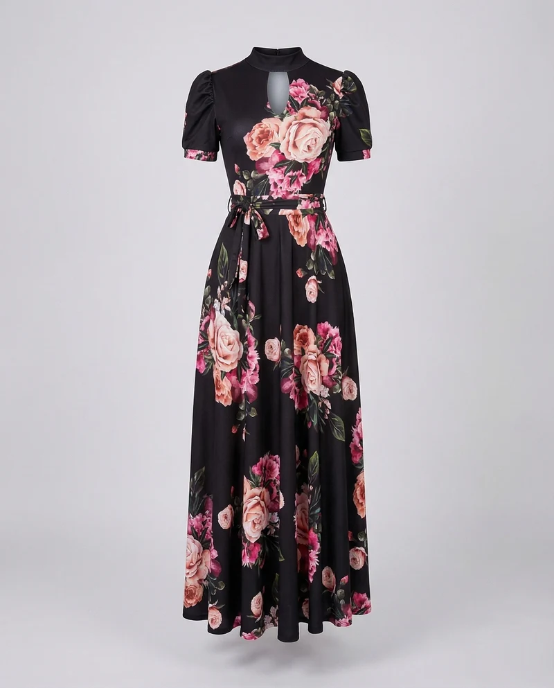 Damen Florales Maxikleid Dekolleteschlitz