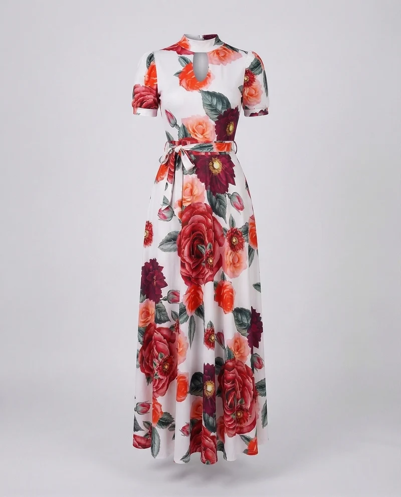 Damen Florales Maxikleid Dekolleteschlitz