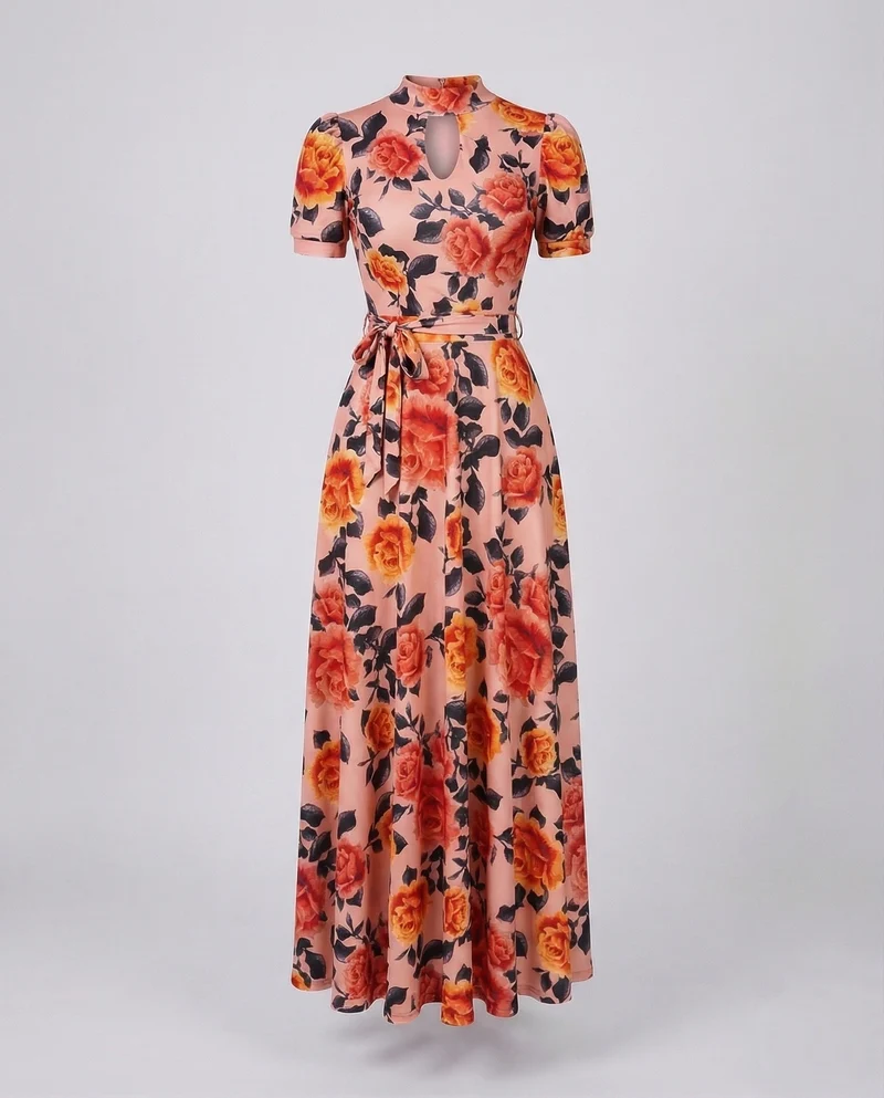 Damen Florales Maxikleid Dekolleteschlitz