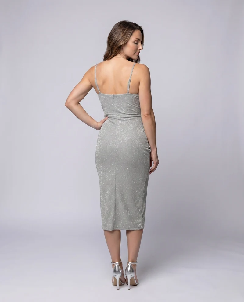 Damen Mini-Abendkleid Wickeloptik Beinschlitz Raffung