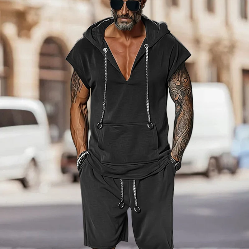 Herren lässiges Freizeit-Set mit stylischem Kapuzen-T-Shirt und Shorts