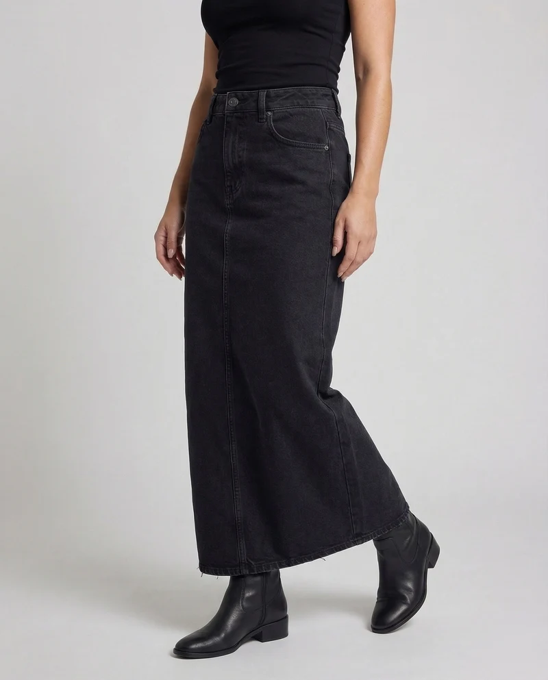 Damen hochgeschnittener Denim-Maxi-Rock