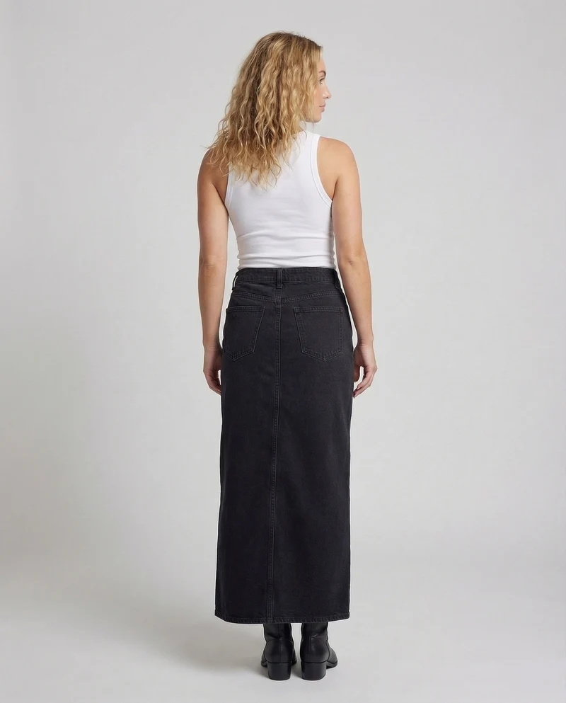 Damen hochgeschnittener Denim-Maxi-Rock