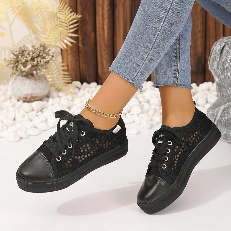 Damen modische Luftige Sneakers mit Häkel-Design und Plateau-Sohle