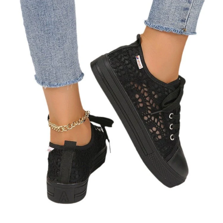Damen modische Luftige Sneakers mit Häkel-Design und Plateau-Sohle