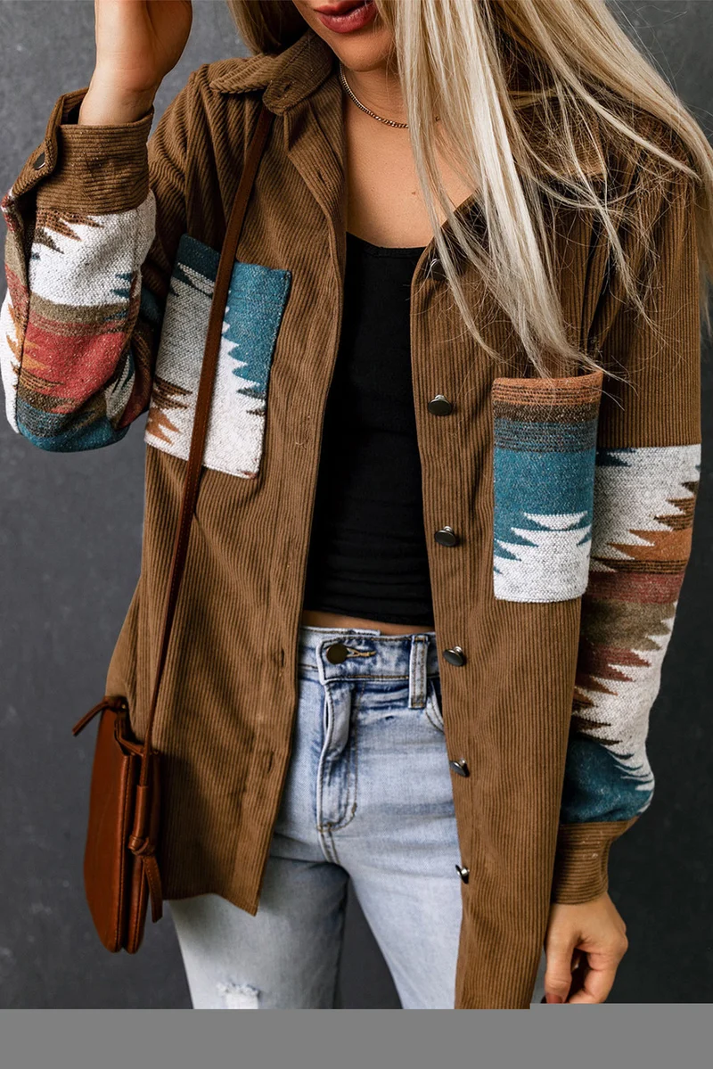 Cordjacke Mit Aztekenmuster