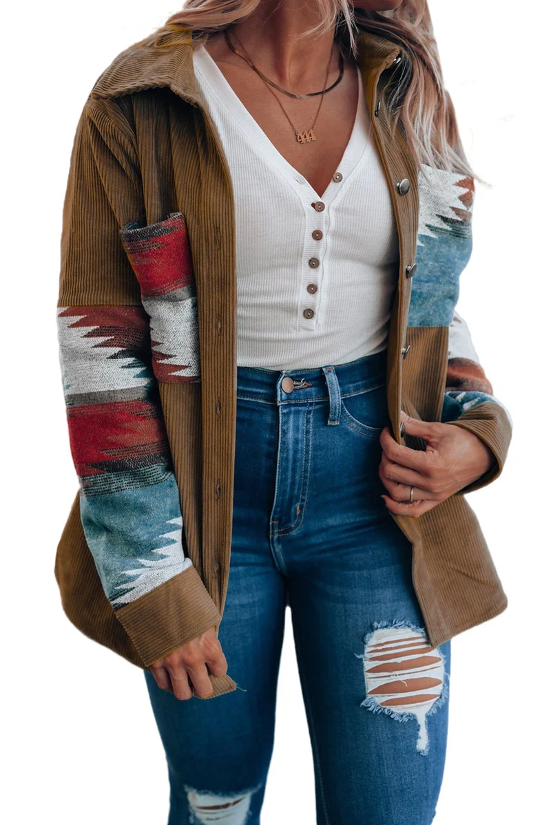 Cordjacke Mit Aztekenmuster