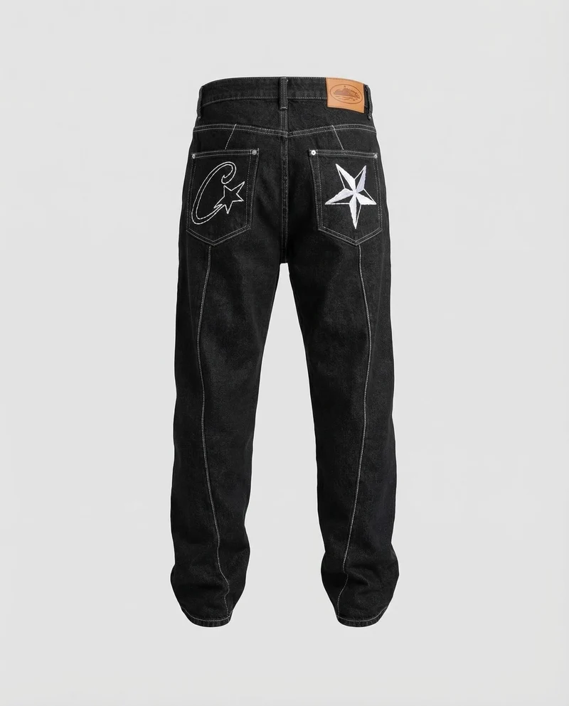 Unisex Weite Relax-Jeans Kontrastnaht