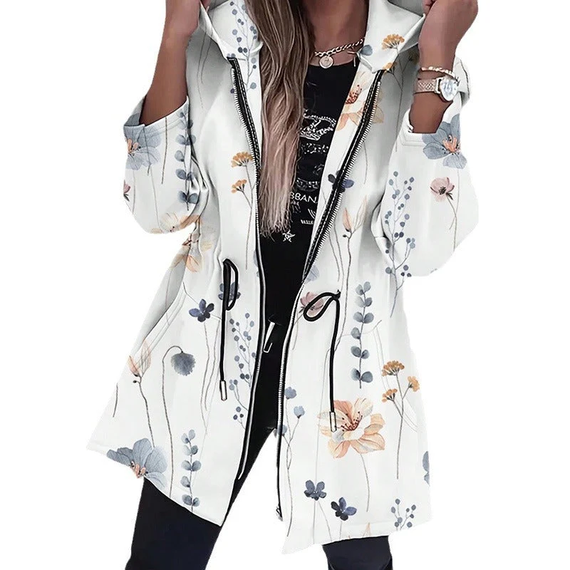 Damen Modische Parka mit floralen Akzenten und verstellbarem Bund