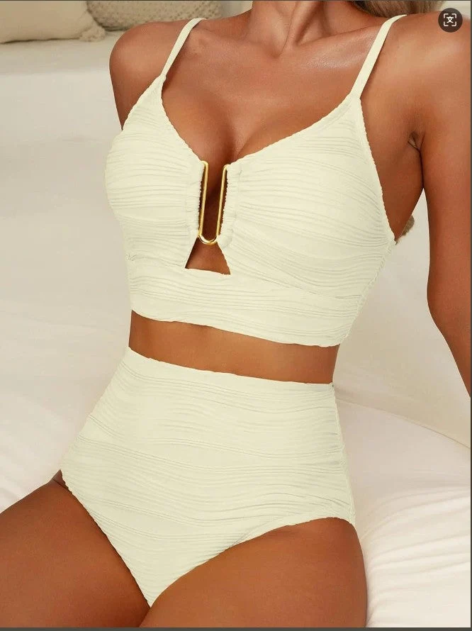 Damen Hoher Bund Bikini mit dekorativem Schlitz