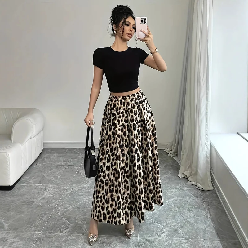 Damen Maxi-Rock mit elegantem Leo-Print und fließendem Schnitt Nord Taschen
