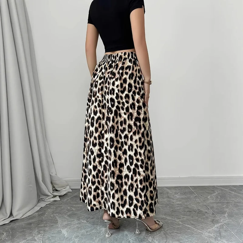 Damen Maxi-Rock mit elegantem Leo-Print und fließendem Schnitt Nord Taschen