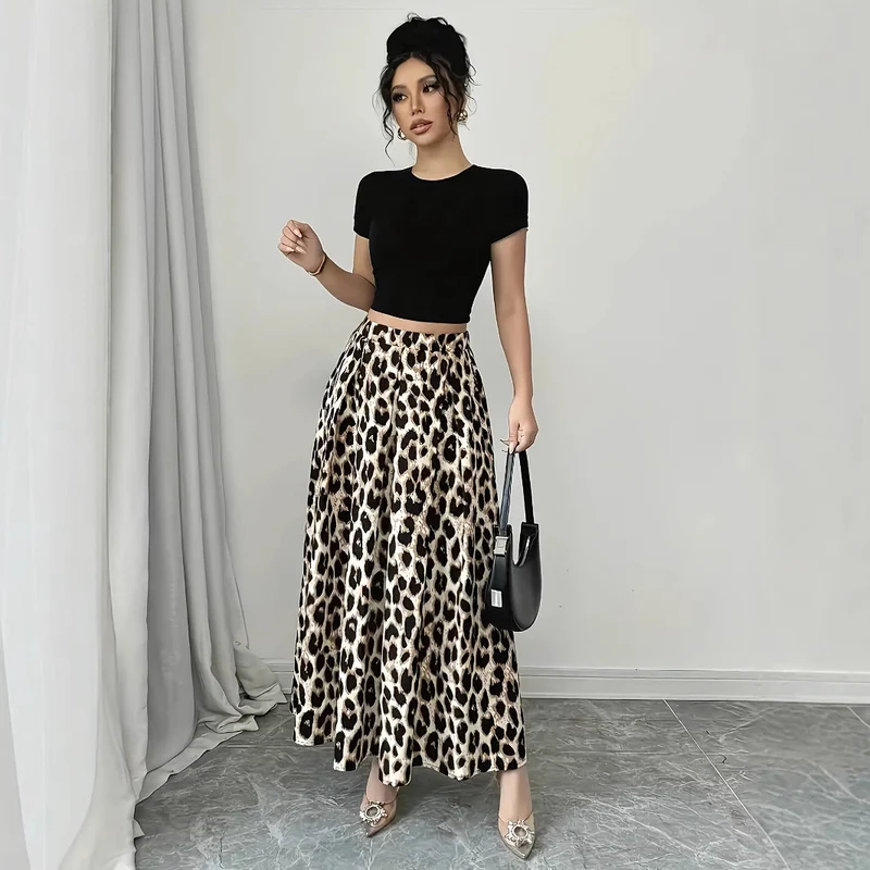 Damen Maxi-Rock mit elegantem Leo-Print und fließendem Schnitt Nord Taschen