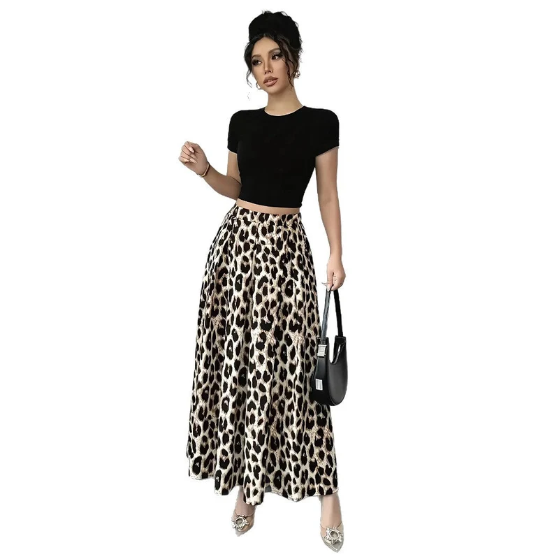 Damen Maxi-Rock mit elegantem Leo-Print und fließendem Schnitt Nord Taschen