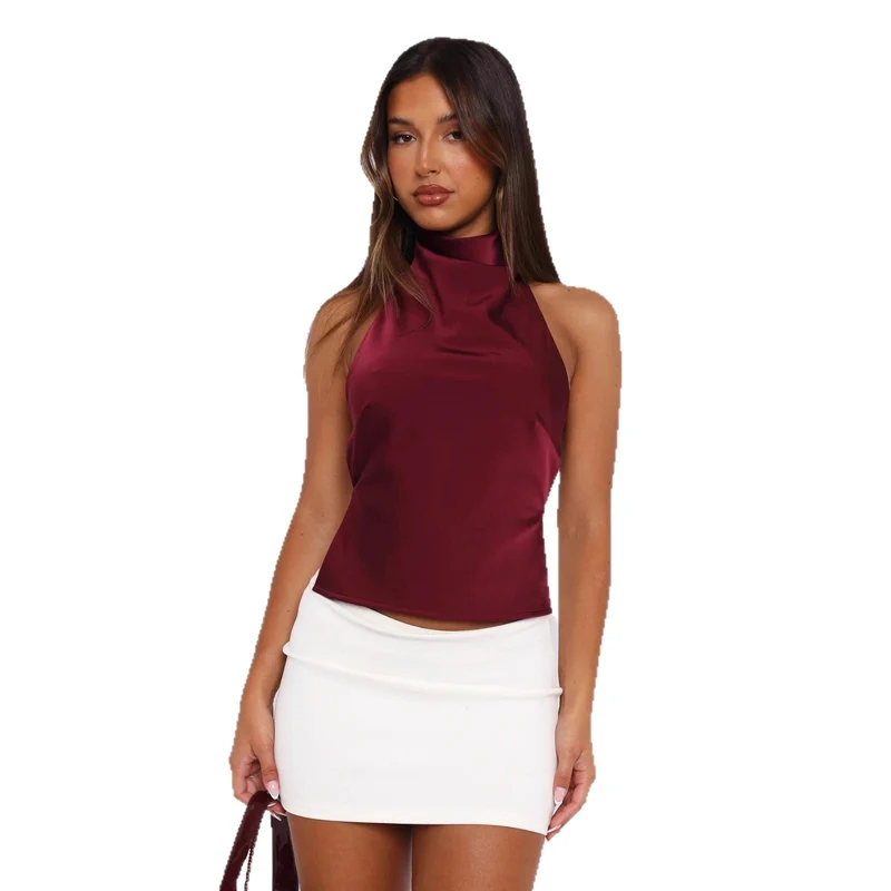 Damen Elegantes Hochgeschlossenes Top aus Satin