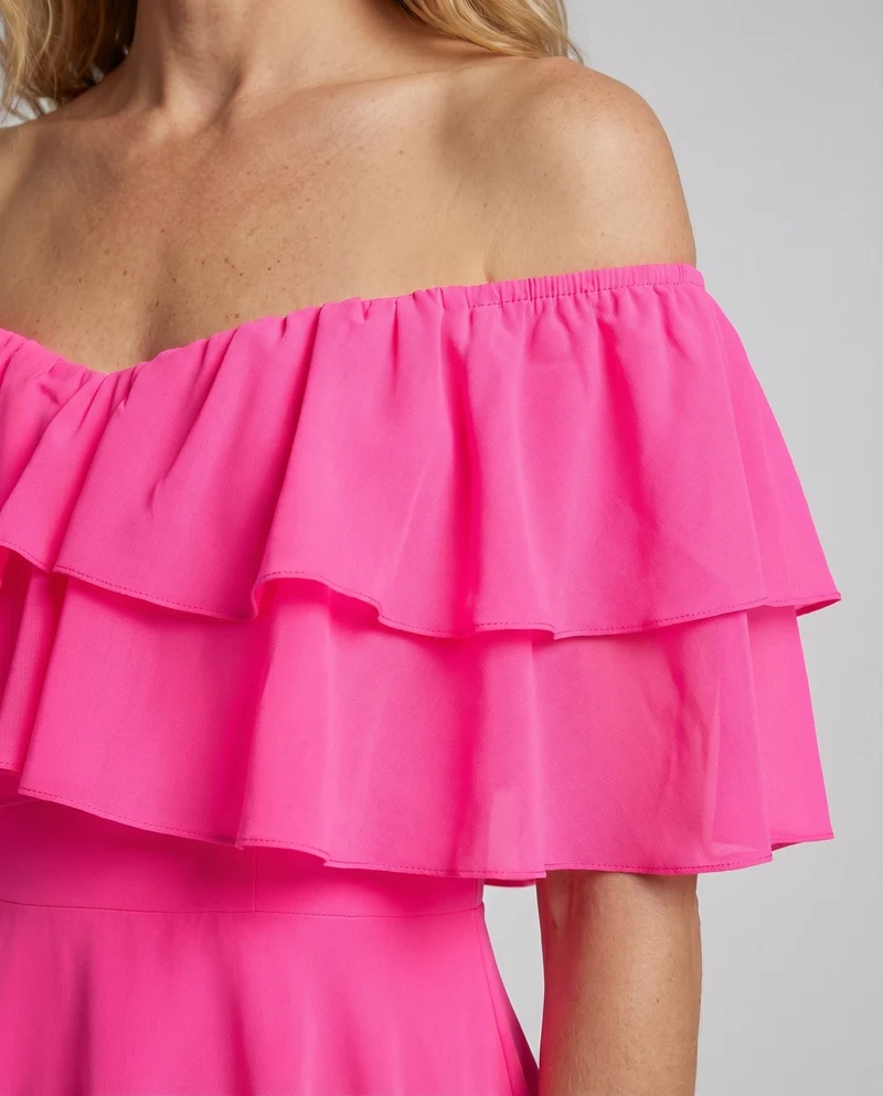 Damen Elegante Mehrlagiger Volantrock Chiffon-Optik Carmen-Minikleid
