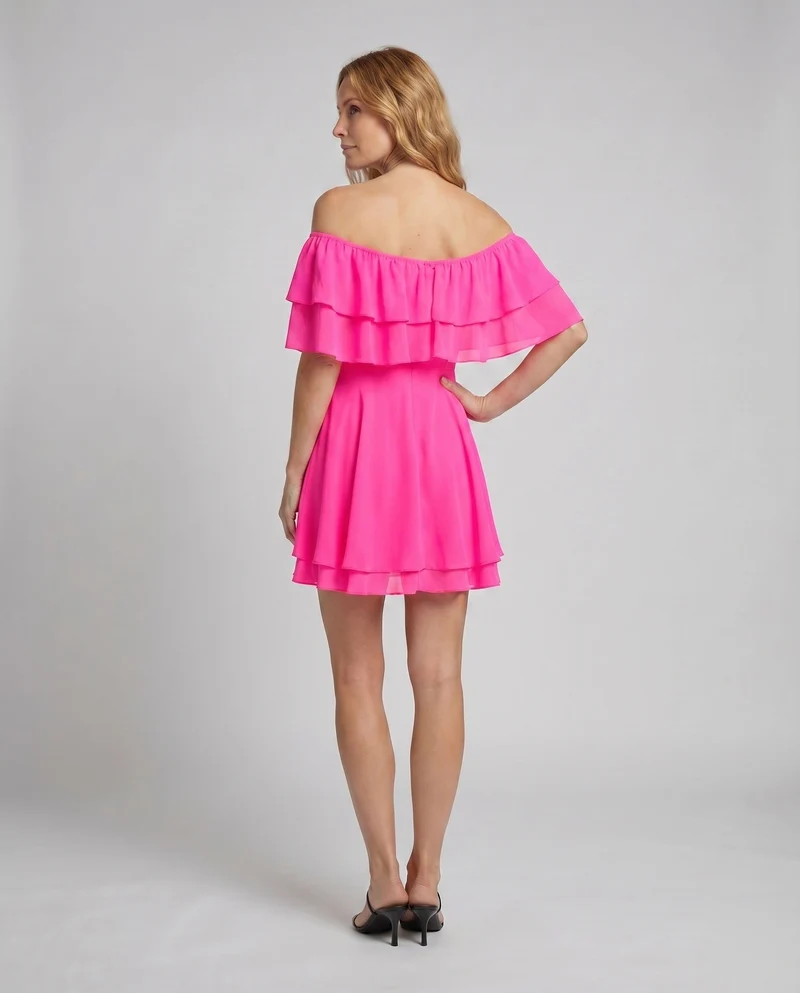 Damen Elegante Mehrlagiger Volantrock Chiffon-Optik Carmen-Minikleid