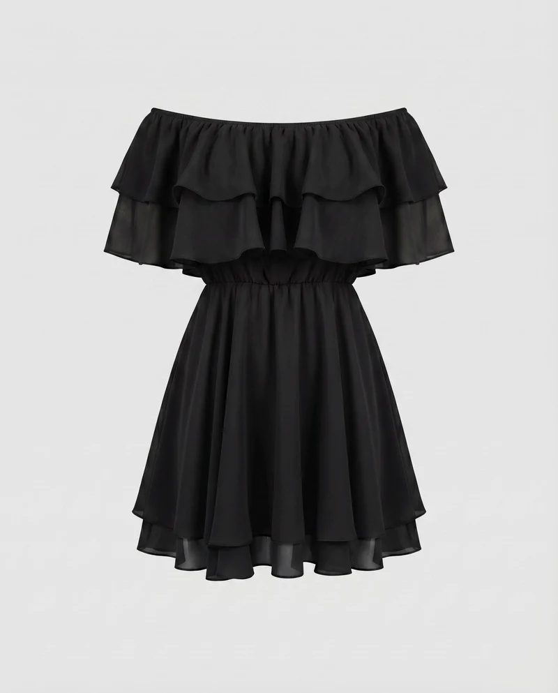 Damen Elegante Mehrlagiger Volantrock Chiffon-Optik Carmen-Minikleid