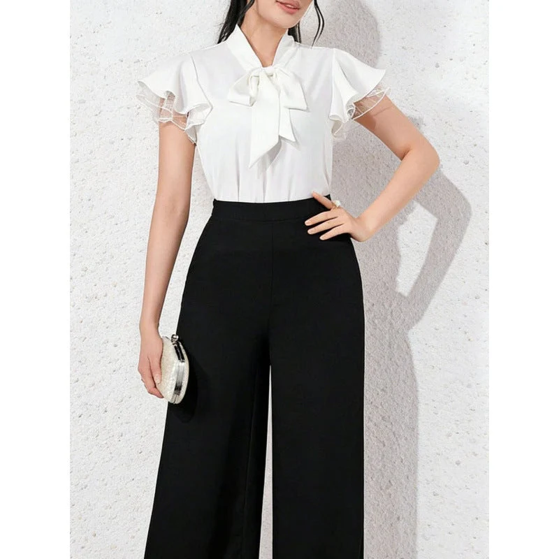 Damen Bluse mit Rüschenärmeln und feminine Schleife