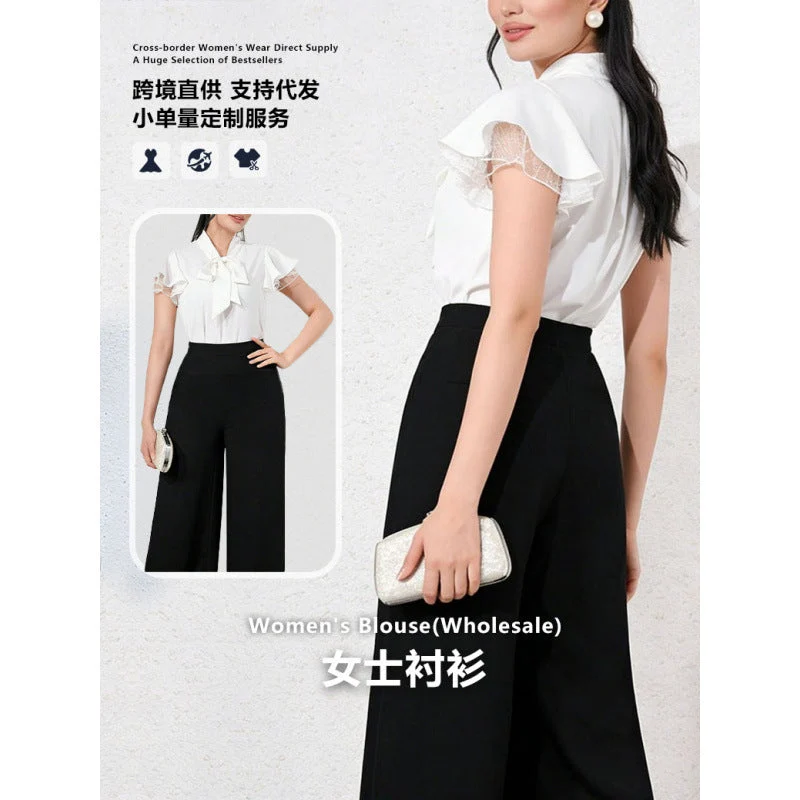 Damen Bluse mit Rüschenärmeln und feminine Schleife